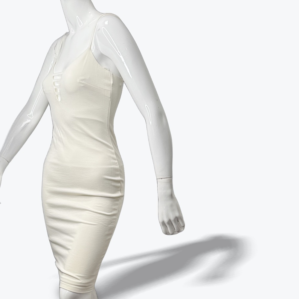 Bec & Bridge Midi Dress Strappy Cutout Deep V Open Back Ivory Bodycon Size 2